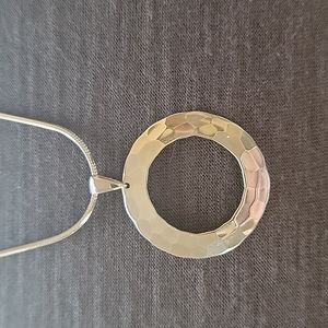 Sterling Silver Hammered Circle Pendant & 16" Snake Chain Necklace